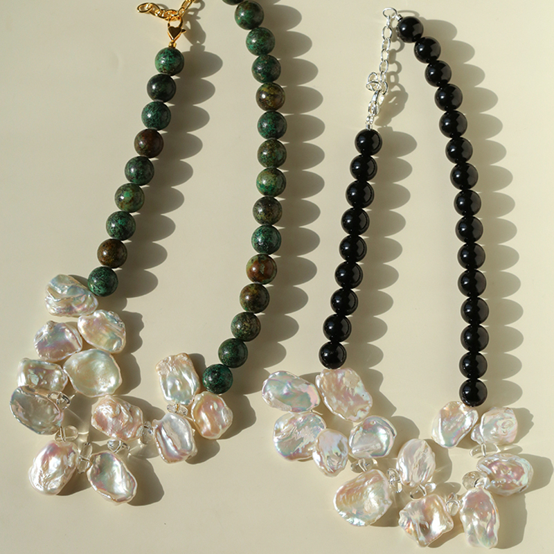 法式复古天然花瓣珍珠天然石项链