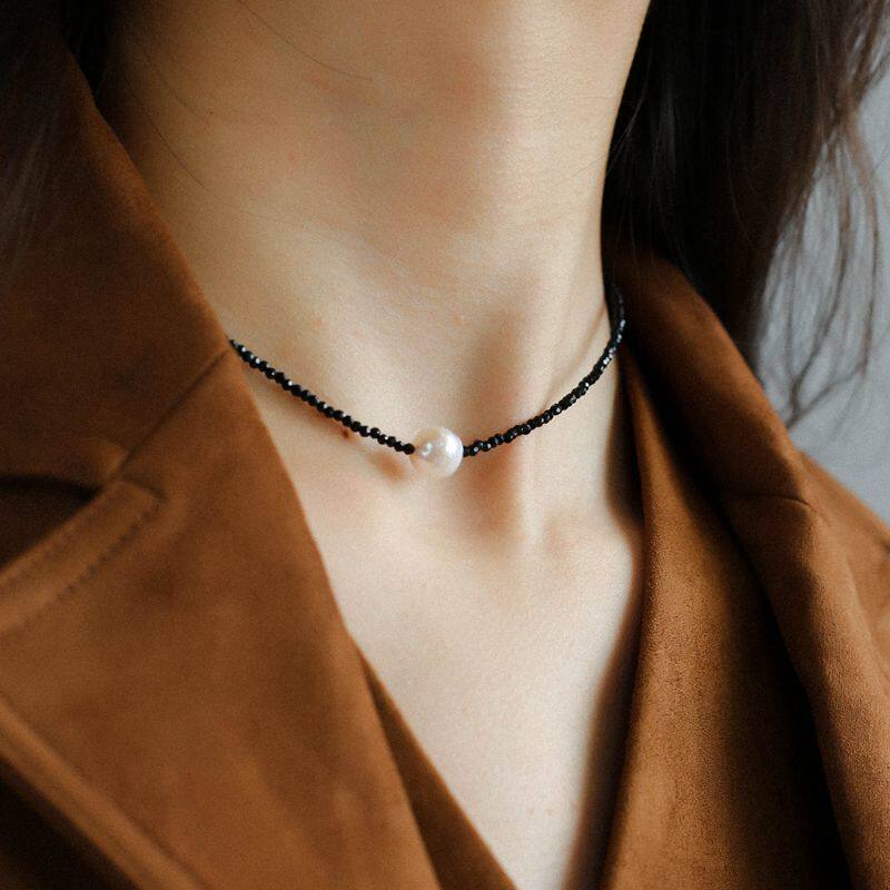 法式文艺黑尖晶巴洛克珍珠项链