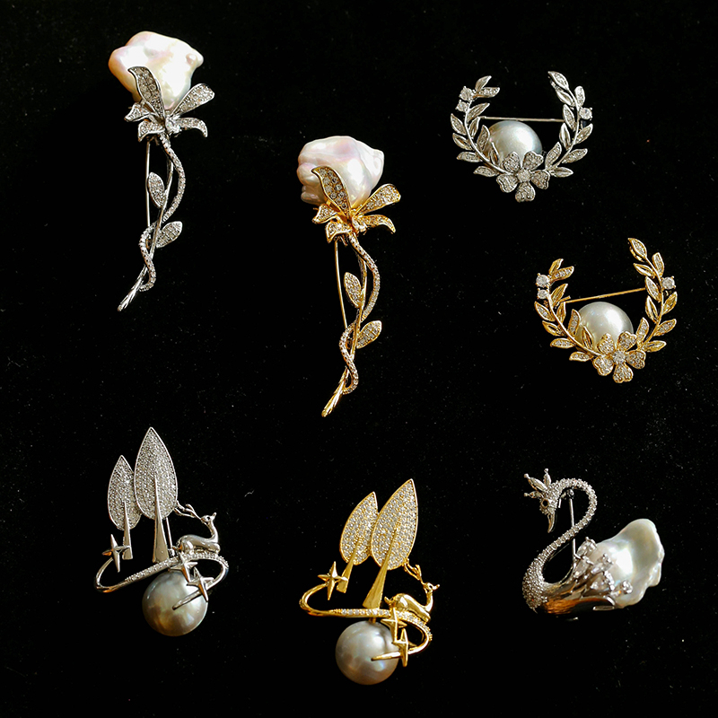 优雅气质天然珍珠胸针高档胸花