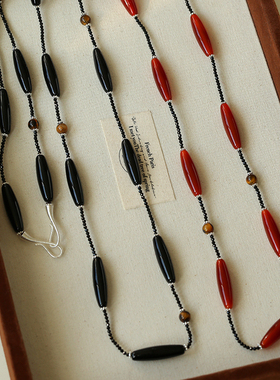 TU家 小众设计时尚百搭通勤简约天然石长条玛瑙串珠项链毛衣链女