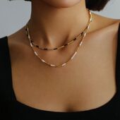 JEWELRY 欧美ins黑尖晶mini珍珠串珠项链小众轻奢叠搭锁骨颈链