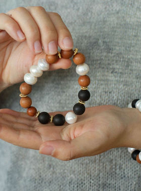 新中式黑檀木天然珍珠手串项链