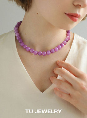 小众设计紫色天然石串珠项链颈链