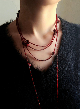 小众经典高级琉璃红玫瑰超长项链