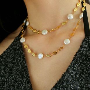 TU JEWELRY 复古天然巴洛克珍珠金币项链手链ins高级感金属风颈链