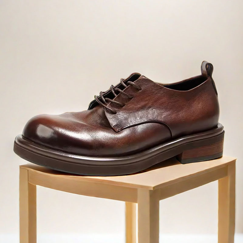 复古英伦圆头商务休闲皮鞋