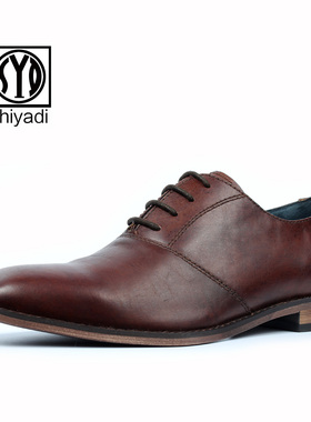SYD意大利正品休闲皮鞋 商务正装男鞋真皮系带低帮鞋透气男士鞋子