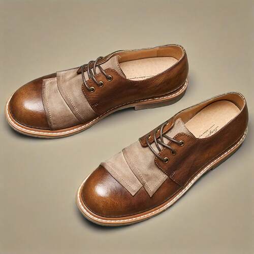 复古巴黎大头德比真皮拼接工装鞋