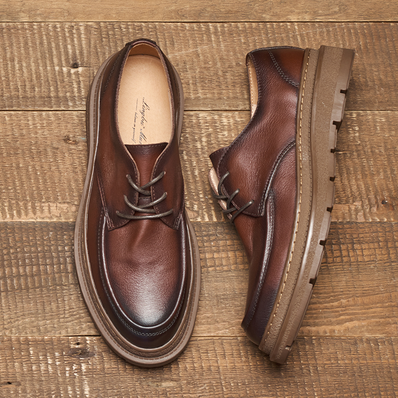 休闲德比皮鞋软皮软底透气