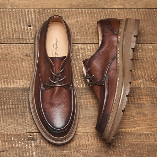 休闲德比皮鞋软皮软底透气