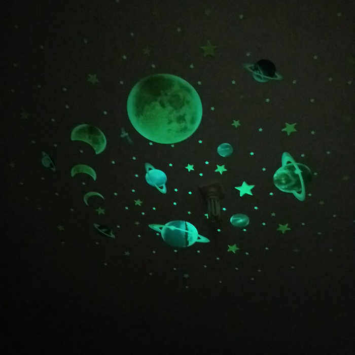 儿童房衣柜贴画夜光星球装饰墙贴床头天花板星星月亮星空墙壁贴纸