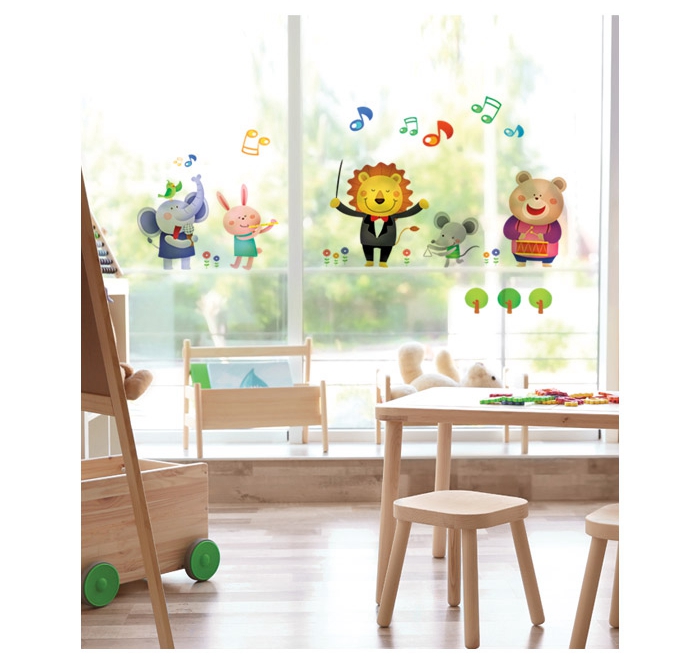 儿童房幼儿园玻璃门双面贴纸卡通动物窗户装饰贴画浴室防水韩国图片