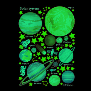 饰贴画 宇宙夜光贴纸太阳系儿童房卧室银河系星球太阳系荧光墙贴装