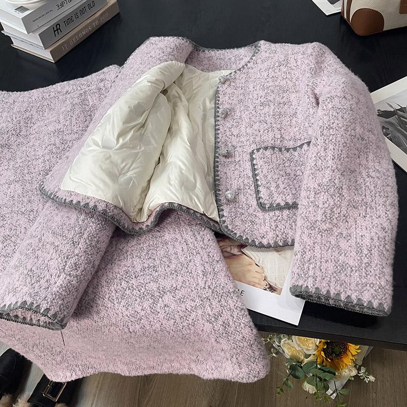 羊毛呢贝壳刺绣小香风套装