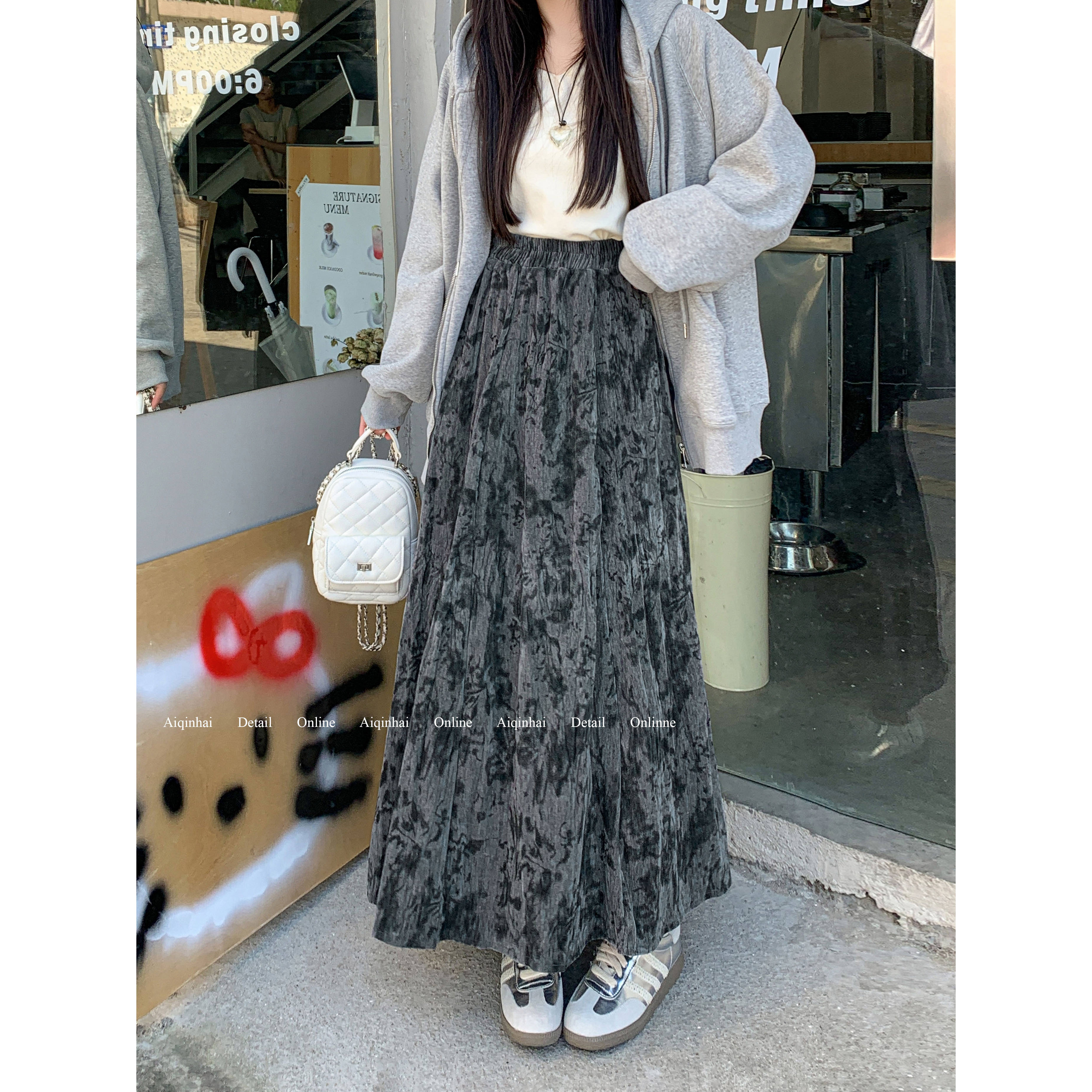 雪尼尔印花中长款半身裙