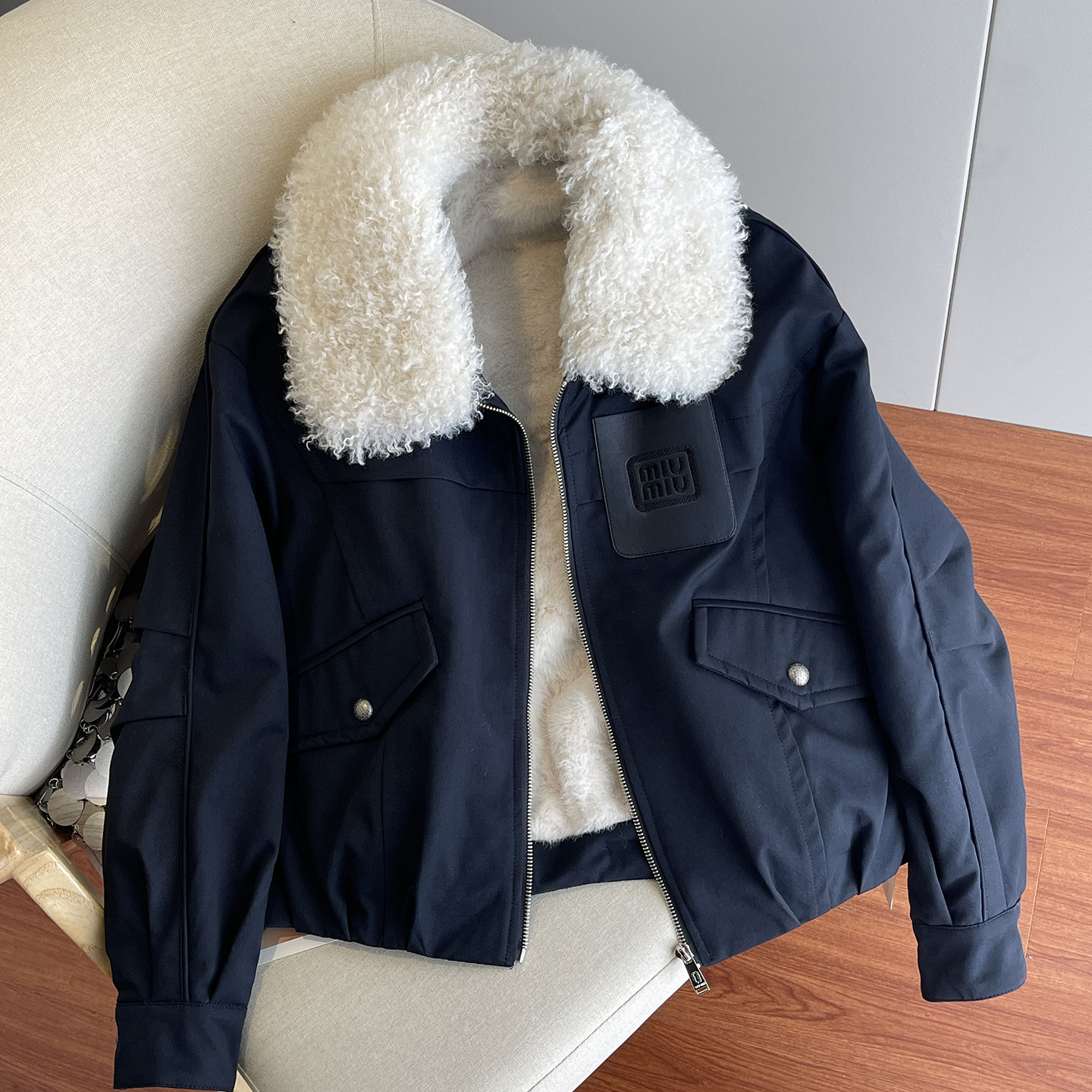 仿兔毛内胆棉衣外套女2025冬新款羊羔毛拼接洋气保暖夹克派克棉服