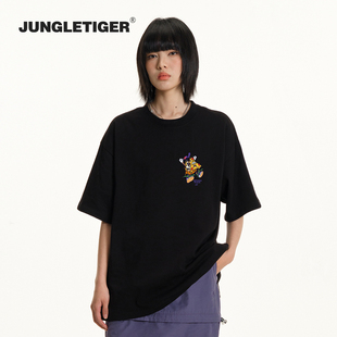 hiphop街头嘻哈宽松纯棉t恤 男女夏季 丛林老虎美式 披萨印花短袖