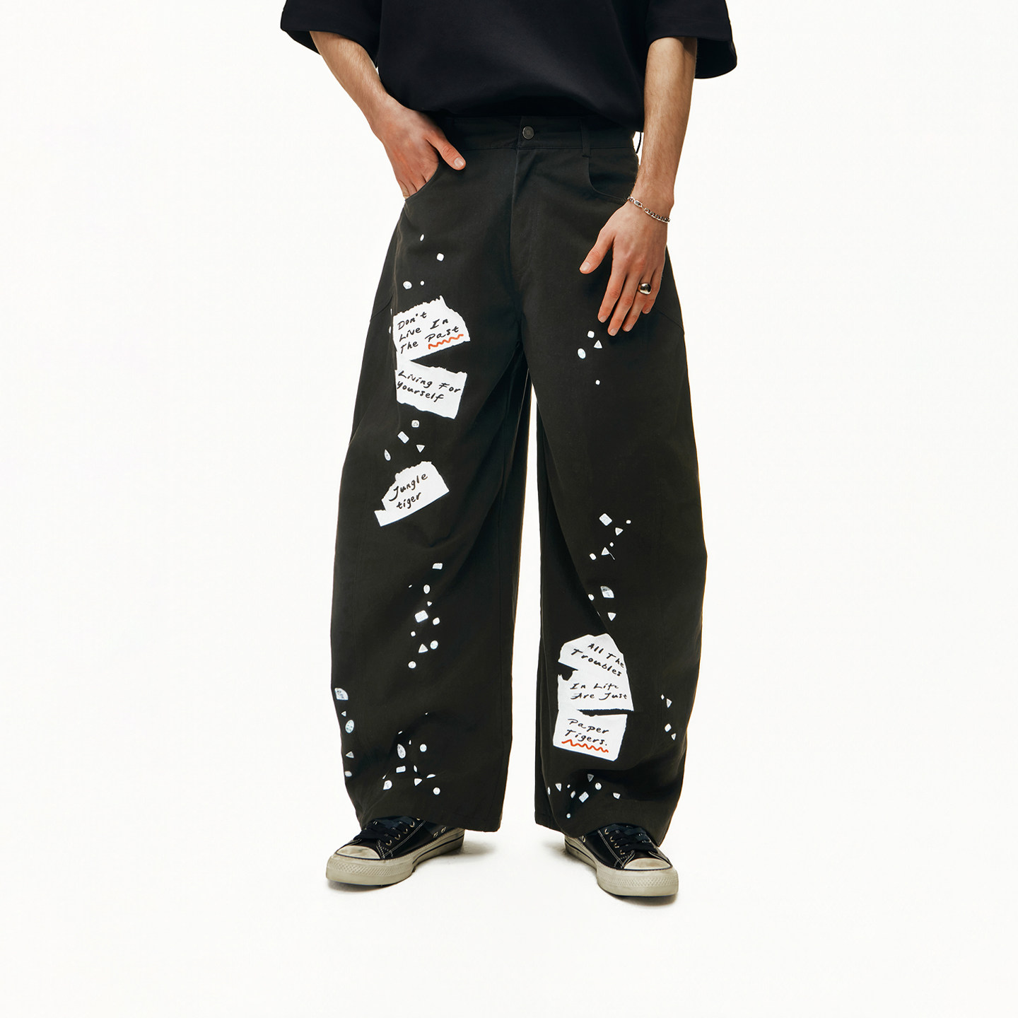 【会员5折内购】丛林老虎美式街头标语印花工装裤男直筒阔腿长裤,男装,休闲裤,淘宝优惠券,粉丝福利购,淘宝优惠卷