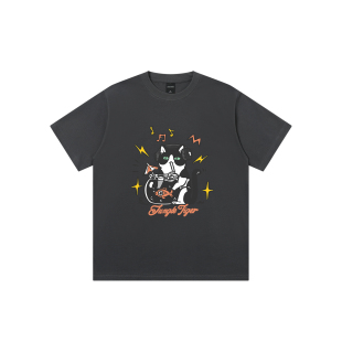 男女 街头潮牌重磅短袖 丛林老虎原创插画卡通猫咪情侣t恤夏季 新款