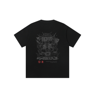 男美式 嘻哈虎短袖 街头涂鸦宽松纯棉重磅黑色T恤 新款 丛林老虎夏季