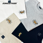 丛林老虎国潮小标刺绣纯棉t恤男女夏季 宽松休闲情侣260g重磅短袖