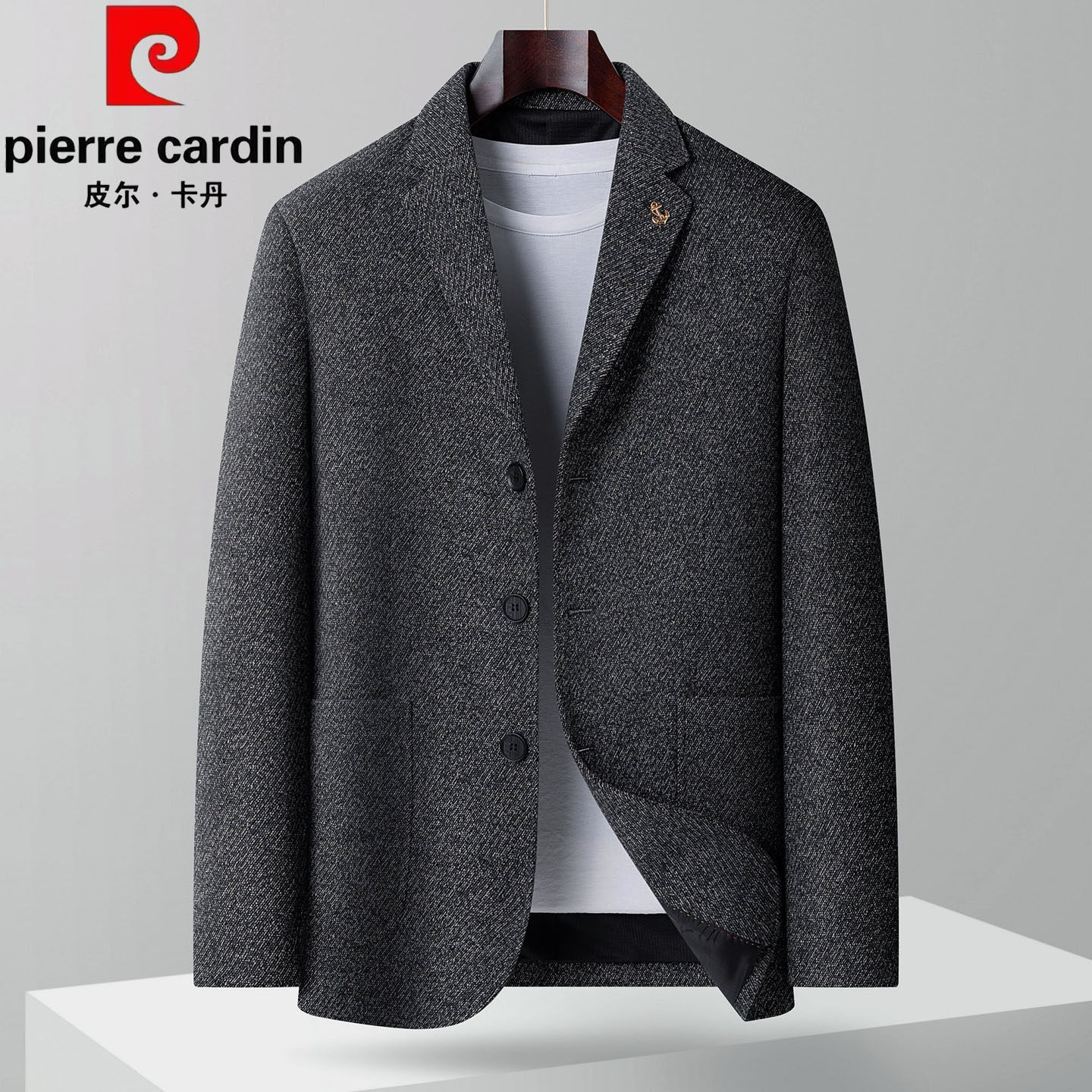 皮尔卡丹大码休闲西服外套男春秋新款宽松高级感潮流商务便服西装