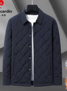 皮尔卡丹大码翻领轻薄棉服男士冬