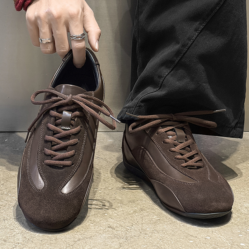 德训鞋男真皮棕色极简拳击训练鞋足球鞋复古软底赛车鞋通勤阿甘鞋