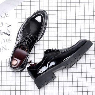 厚底皮鞋 尖头潮流黑色内增高男鞋 6cm 增高鞋 漆皮亮面商务正装 男士