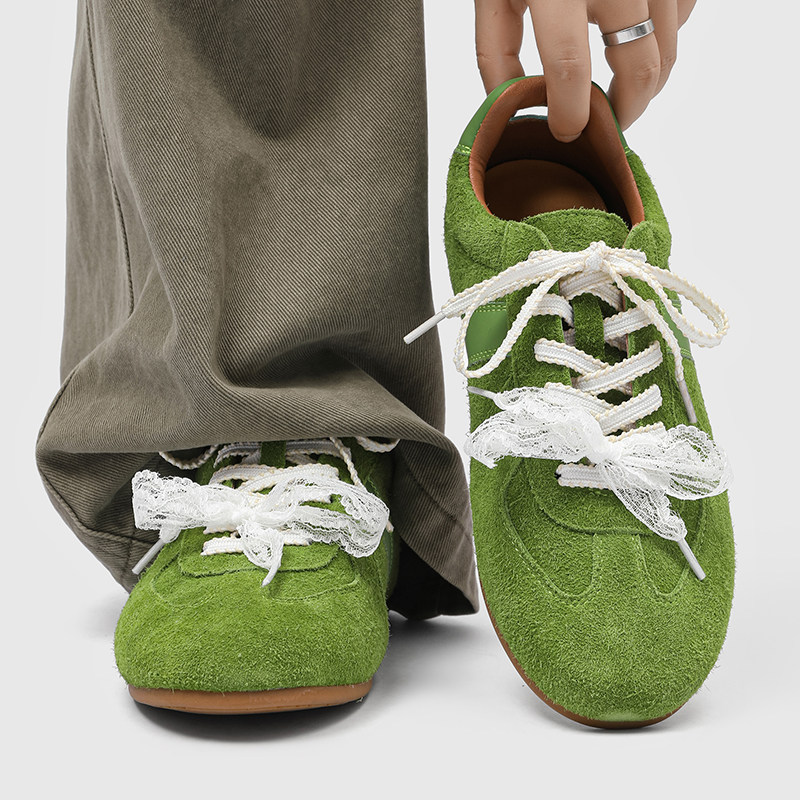 绿色德训鞋男女2026新款复古休闲鞋反绒皮平底轻便潮牌通勤阿甘鞋,流行男鞋,德训鞋,淘宝优惠券,粉丝福利购,淘宝优惠卷