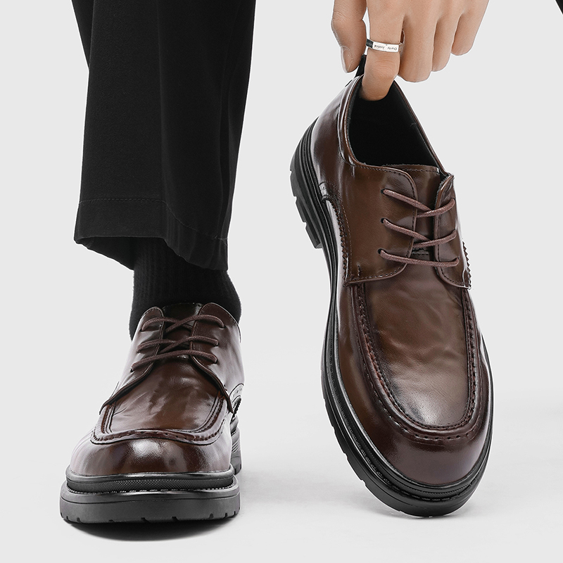 棕色德比鞋男真皮正装结婚新郎鞋