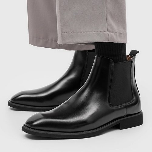 方头切尔西靴男商务正装高帮皮鞋