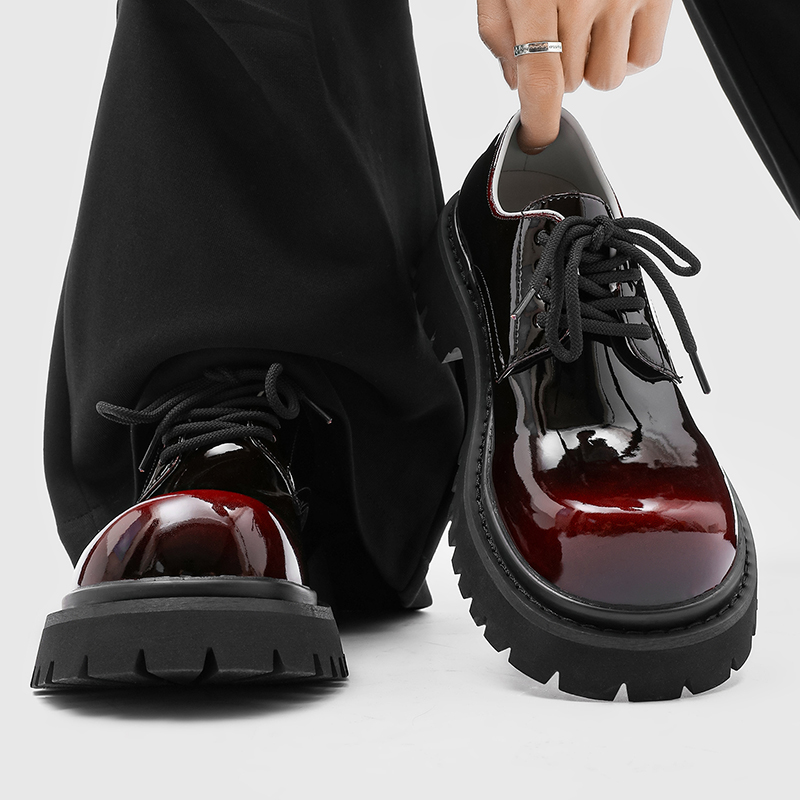 米奇德比鞋男cleanfit漆皮亮面厚底增高大头鞋红色高级感休闲皮鞋