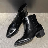 Pointed-toe Chelsea boots, men's genuine leather British style black zipper ankle boots, high-top leather shoes, thick-soled height-increasing Dr. Martens boots thumbnail 6