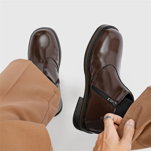 棕色切尔西靴男商务高帮皮鞋