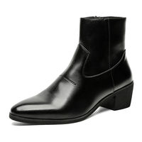 Pointed-toe Chelsea boots, men's genuine leather British style black zipper ankle boots, high-top leather shoes, thick-soled height-increasing Dr. Martens boots thumbnail 7