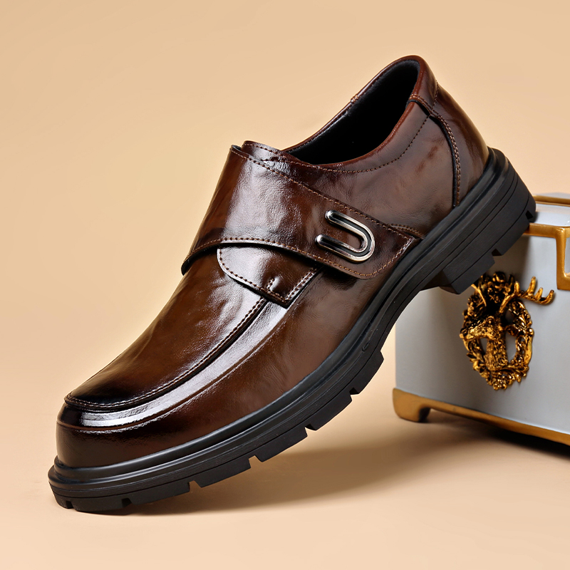 棕色皮鞋男商务正装真皮孟克鞋