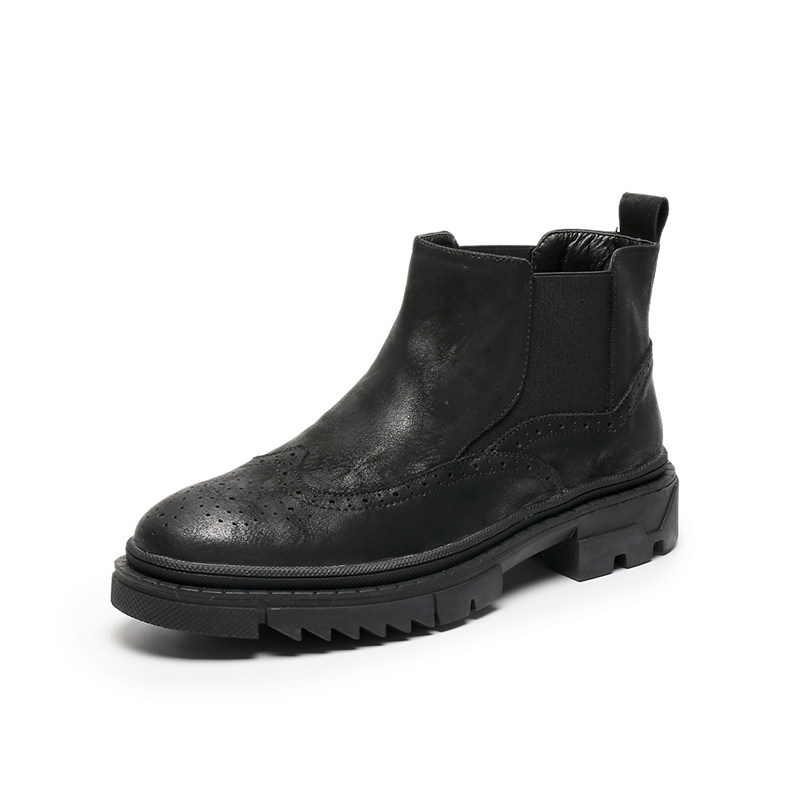 CHELSEA BOOTS MENS LEATHER WINTER VELVET POINTED TOE BRITISH BOOTS HIGH TOP LEATHER SHOES HIGH HEIGHT ENGRAVED MARTIN BOOTS