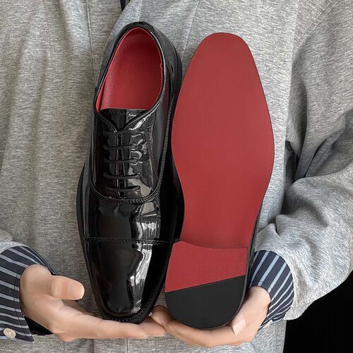 CL红底皮鞋男漆皮三接头西装鞋