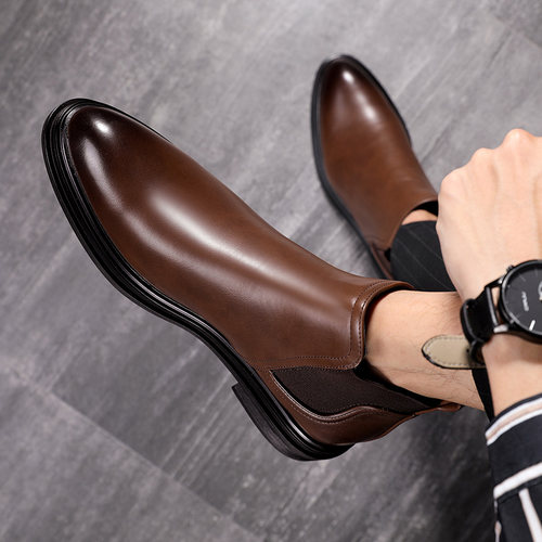 切尔西靴男款冬季加绒尖头短靴