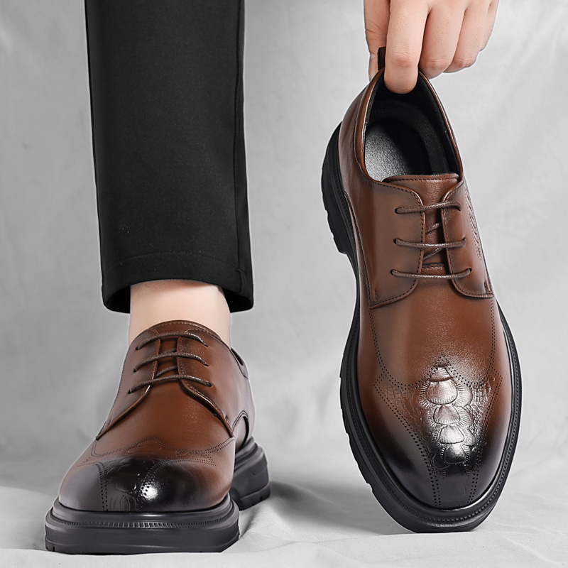 棕色皮鞋男商务正装软底西装鞋