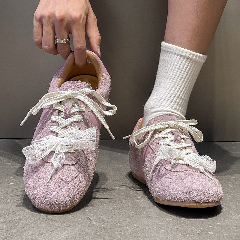 德训鞋男女真皮2026新款复古反绒皮平底休闲鞋粉色潮牌通勤阿甘鞋,流行男鞋,德训鞋,淘宝优惠券,粉丝福利购,淘宝优惠卷