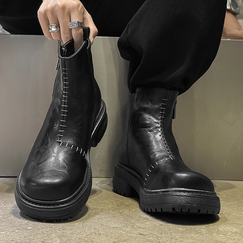 切尔西靴男拉链短靴增高马丁靴