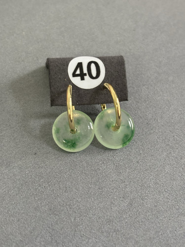 天然缅甸翡飘花平安扣耳饰14k金镶嵌糯冰种带飘花飘绿甜甜圈耳坠