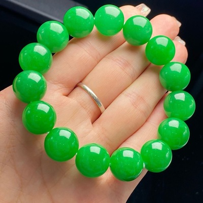 天然翡翠手串冰种满绿圆珠12mm手链冰透阳绿满绿玉石小米珠轻奢
