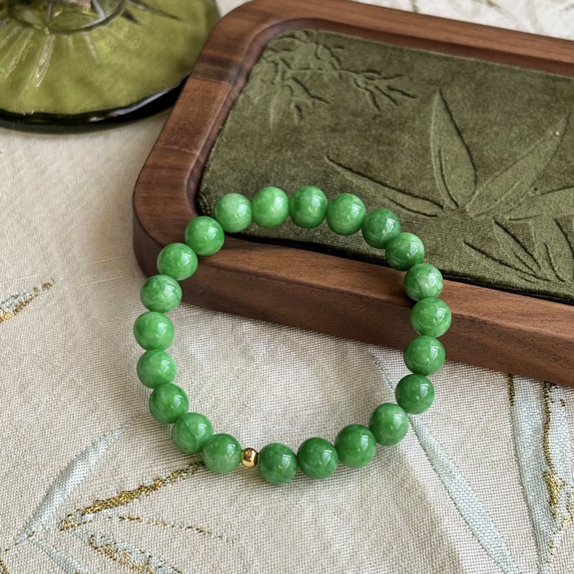 天然A货翡翠缅甸料帝王绿圆珠单圈款手链 女款翡翠手串饰品礼物