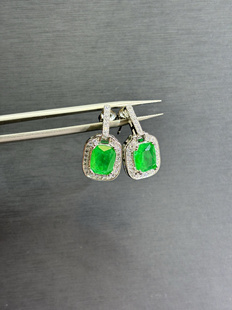 祖母绿宝石耳钉14k金防过敏男女学生超闪简约气质2025新款个性潮