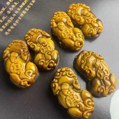天然正品虎睛石玉石貔貅黄虎眼石款挂件学名木变石护身符手链配饰