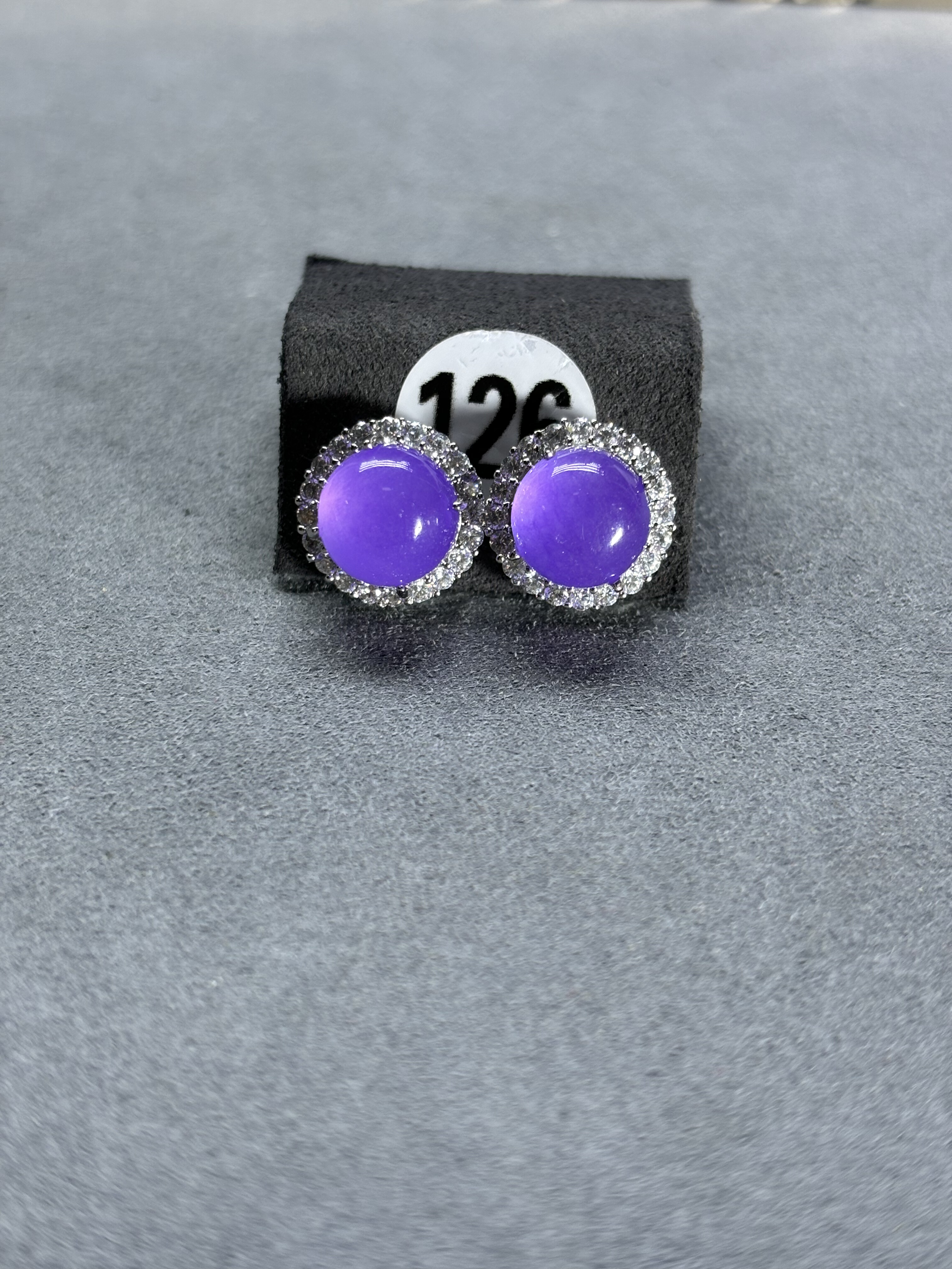 天然缅甸高端翡翠色蛋面冰种紫罗兰翡翠耳坠镶嵌宝石玉石精致耳钉