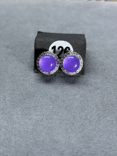 天然缅甸高端翡翠色蛋面冰种紫罗兰翡翠耳坠镶嵌宝石玉石精致耳钉